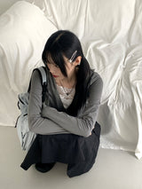 RtiビンテージVネックレースフード長袖Tシャツ