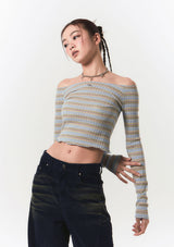 smooth off shoulder top - blue stripe