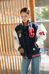 Grand Baseball Navy & White Unisex Varsity Jacket