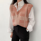 Houndstooth V-Neck Knit Vest