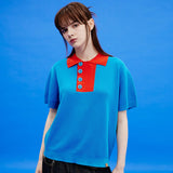 ツートンカラーハーフスリーブニット/Two tone collar half sleeve knit