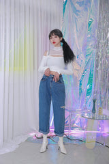 ジッパーショルダーメッシュクロップTシャツ/TOP(8304) Zipper Shoulder Mesh Crop Tee