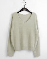 Winty soft angora pastel V-neck long sleeve knit