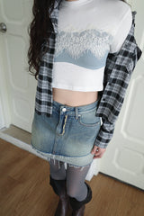 ダイアゴナルデニムアンバランスミニスカート / Diagonal denim unbalanced mini sk