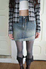 ダイアゴナルデニムアンバランスミニスカート / Diagonal denim unbalanced mini sk