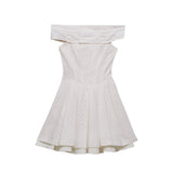 Off-the-shoulder flared mini dress