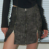 [NF] BILLOW ZIPPER MINI SKIRT (CHARCOAL)_F23ZC856