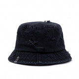 BBD Ripped Custom Smile Logo Denim Bucket Hat (Black) (6559469731958)