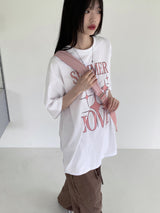 サマーラブハートプリンティングボクシーオーバーサイズフィット半袖Tシャツ / Summer Love Heart Printing Boxy Oversized Fit Short-Sleeved T-Shirt