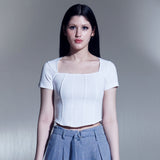 ピンタックスクエアネックTシャツ / PINTUCK SQUARE NECK T-SHIRTS (IV)