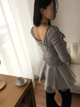 【SET】Shopee リボンストラップノーカットノースリーブリブTシャツ
