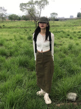 袖口シャーリング長袖T