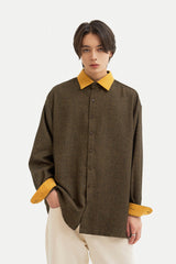コントラスティングポイントコーデュロイシャツ/Contrasting point corduroy shirt S112 Mustard&Black