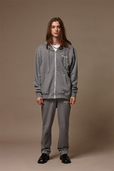 Pigment washed zipup hoodie - Grey (4622122680438)
