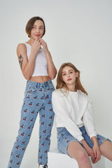 ストレートフィットチェリー刺繍デニムパンツ/ STRAIGHT FIT CHERRY EMBROIDERY DENIM PANTS [6851]