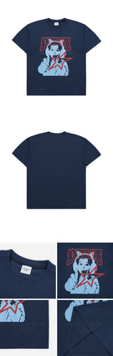 [24SS] AE LOGO CAT EARPLUG ARTWORK SHORT SLEEVE T-SHIRT NAVY