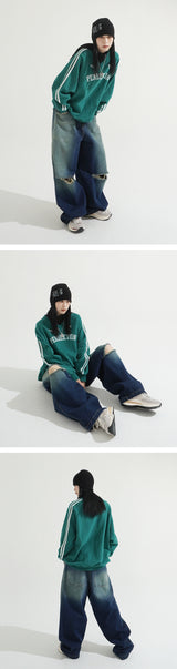 Sand Cutting Maxi Wide Denim Pants