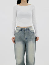 Slim boat neck T-shirt (4color)
