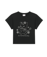 ゴーホームソサイエティキャットクロップTシャツ / GO HOME SOCIETY CAT CROP T SHIRT - BLACK