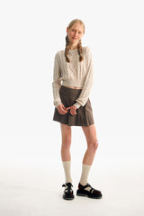 スモールチェリーツートンケーブルクロップニット／SMALL CHERRY TWO-TONE CABLE CROP KNIT [LIGHT BEIGE]