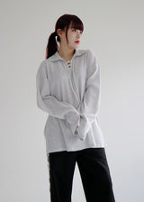 ワッフルアイレットカラーTシャツ/Waffle Eyelet Collar T-shirt (2color)