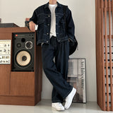 LMN log Oversized fit stitch denim setup pants (2 colors)