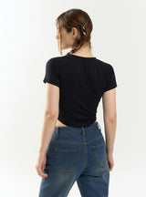 ハートバニーラグランクロップTシャツ / Heart bunny Raglan Crop-T (black)