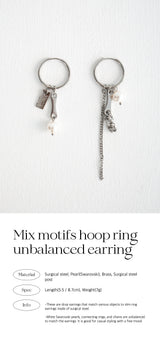 ミックスモチーフフープリングアンバランスピアス/Mix motifs hoop ring unbalanced earring