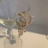 0015 Pink crystal beads drop earrings