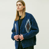 CHIMAYO PATTERN BRUSHED CARDIGAN NAVY