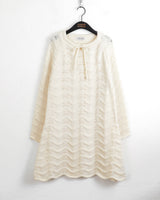 [MADE] Flute Ribbon Strap Punching Wave Knit Dress