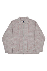 Raw Cut Detail Tweed Trucker Jacket Ivory & Red