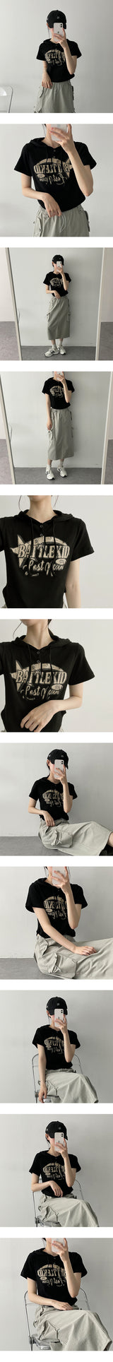 ファストスナップフード半袖Tシャツ/ Fast Snap Hooded Short Sleeve Tee