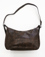 Unbarred two-pocket vintage washed leather shoulder bag