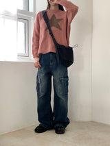 [S~3XL] ポーションロングワイドデニムカーゴパンツ