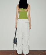 レースアップホルターフードニットノースリーブ / LACE-UP HALTER HOODED KNIT SLEEVELESS (GREEN)