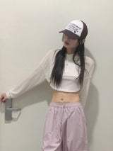 レイフシースルーフードボレロクロップ長袖Tシャツ / Rayf see-through hood bolero crop long-sleeved T-shirt