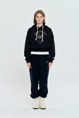 CHERRY ARCH LOGO CROP NAPPING HOODIE [DARK NAVY]