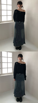 Washing denim long skirt (one color)