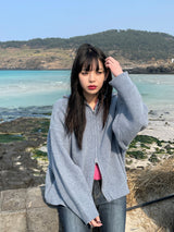 Bent knit cardigan zip up 