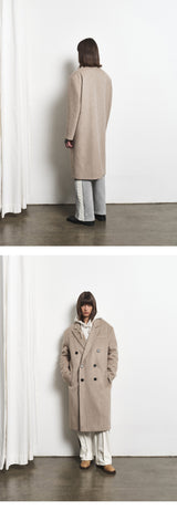 Merino Wool Overfit Double Long Coat (Sand Beige)