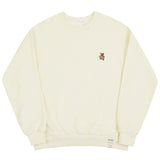 [UNISEX] Flower bear embroidery smile white clip sweatshirt (6658486435958)