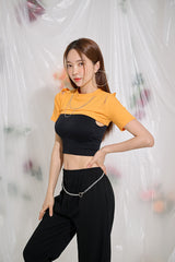 スリットネックレスクロップTシャツ / TOP(9326) Slit Necklace Crop Tee