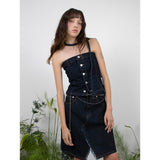 スカーフデニムチューブトップ / SCARF DENIM TUBE TOP - INDIGO