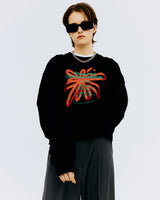 ラウンドフラワーロゴクロップスウェットシャツ/ROUND FLOWER LOGO CROP SWEATSHIRT-BLACK