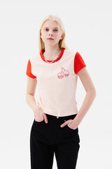 チェリーカラーリングキャップスリーブTシャツ / CHERRY COLORING CAP SLEEVE T-SHIRT [SALMON]