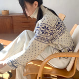 Sikok Snow Flower Nordic Pattern Two-Way Knit Zip-Up Cardigan