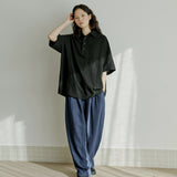 ハーフヘンリーネックシャツ / unisex half henlyneck shirts black