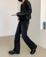 クロップドレザーカーディガン/SI Cropped Leather Cardigan (3 colors)