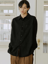 リネンパッチシャツ / unisex linen patch shirts black
